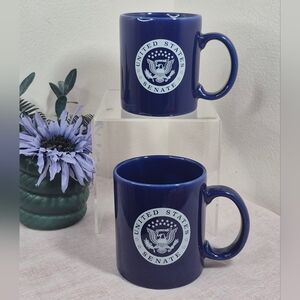 Pair of United States Senate Coffee Mugs Cobalt Blue White Seal 10 oz